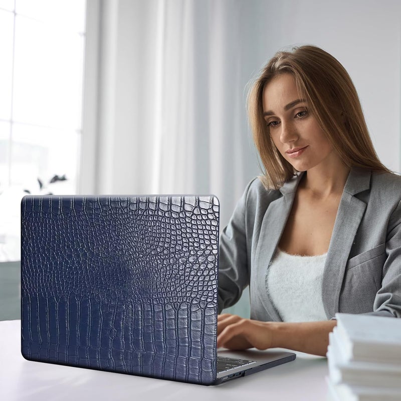 FUNUT for MacBook Air 13 Inch Case 2021 2020 2019 2018 Release M1 A2337 A2179 A1932 Touch ID, MacBook Air M1 Cover Crocodile Leather Laptop Hard Shell & Keyboard Cover for Mac Air 13 Inch, Blue - Image 5